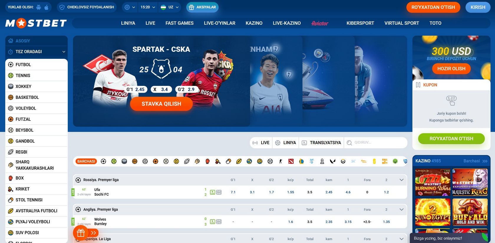 Předzápasové a živé sportovní sázení Mostbet CZ